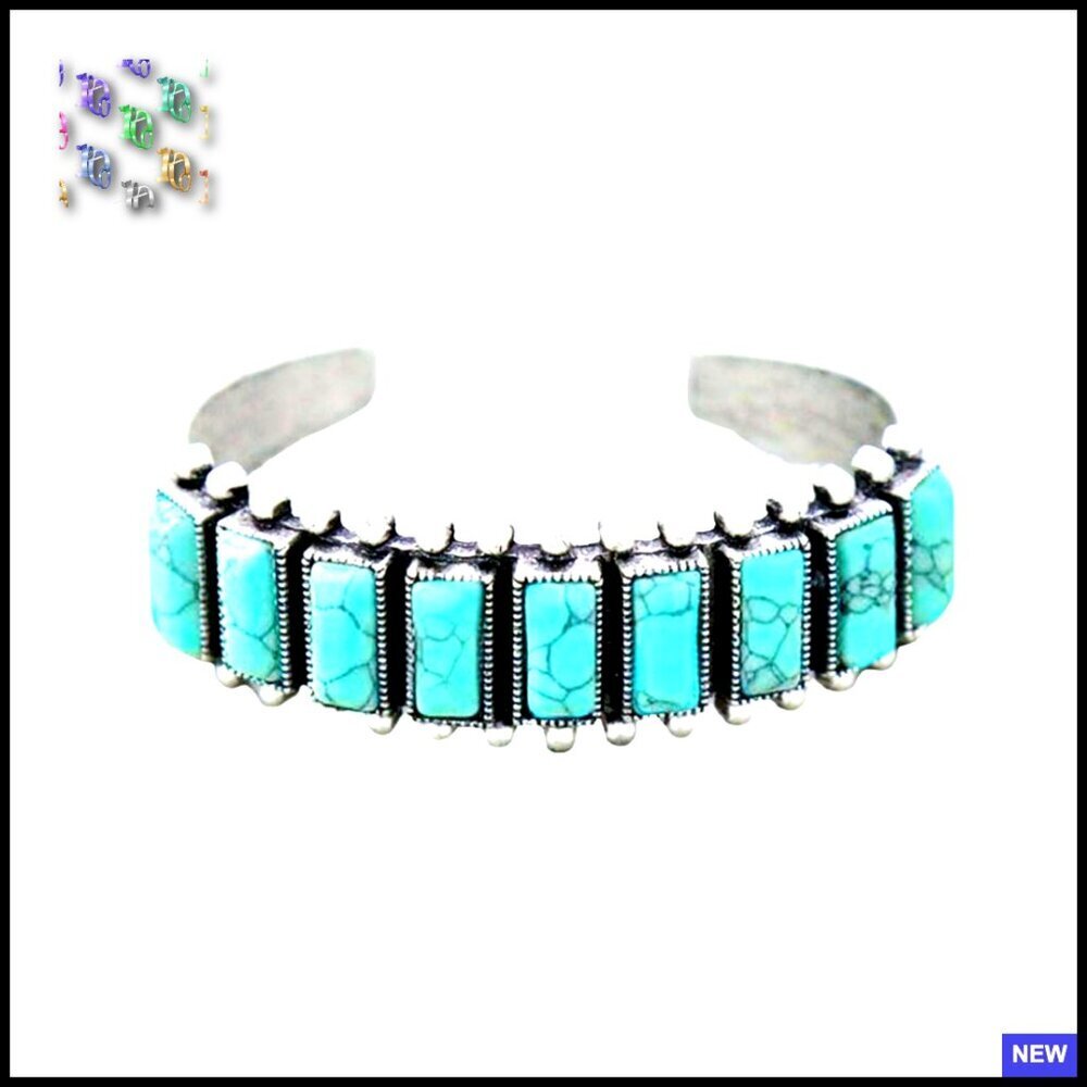 Turquoise Carved Cuff Wrap Bracelet Adjustable Bohemian Western Vintage Style